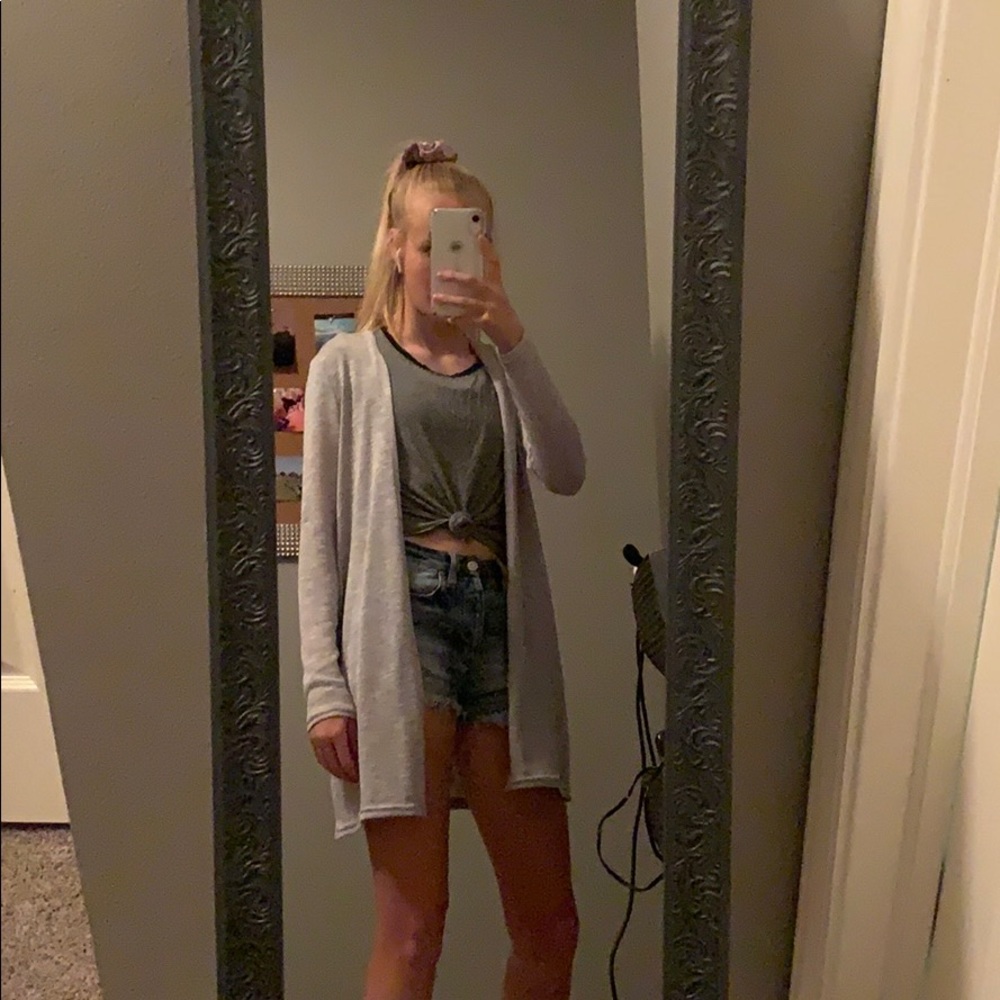 grey cardigan